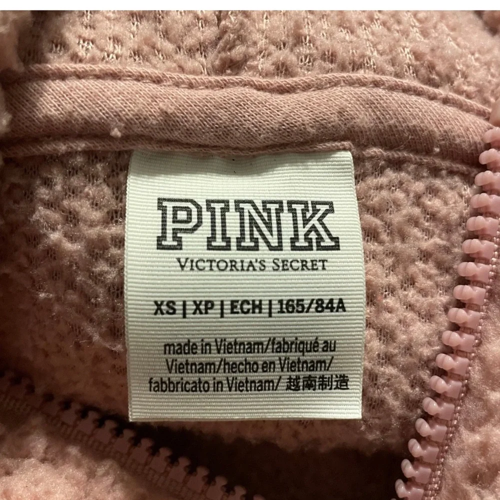 PINK VICTORIA'S SECRET Sherpa Fleece Half-Zip Hoodie Colorblock Pink XS Cozy - Picture 10 of 13